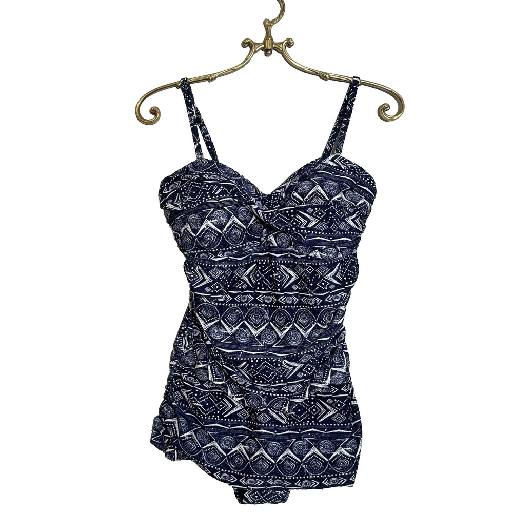 Shore Shapes Swim Dress Blue White‎ Skirt Swimdress One Piece size 12 swimsuit